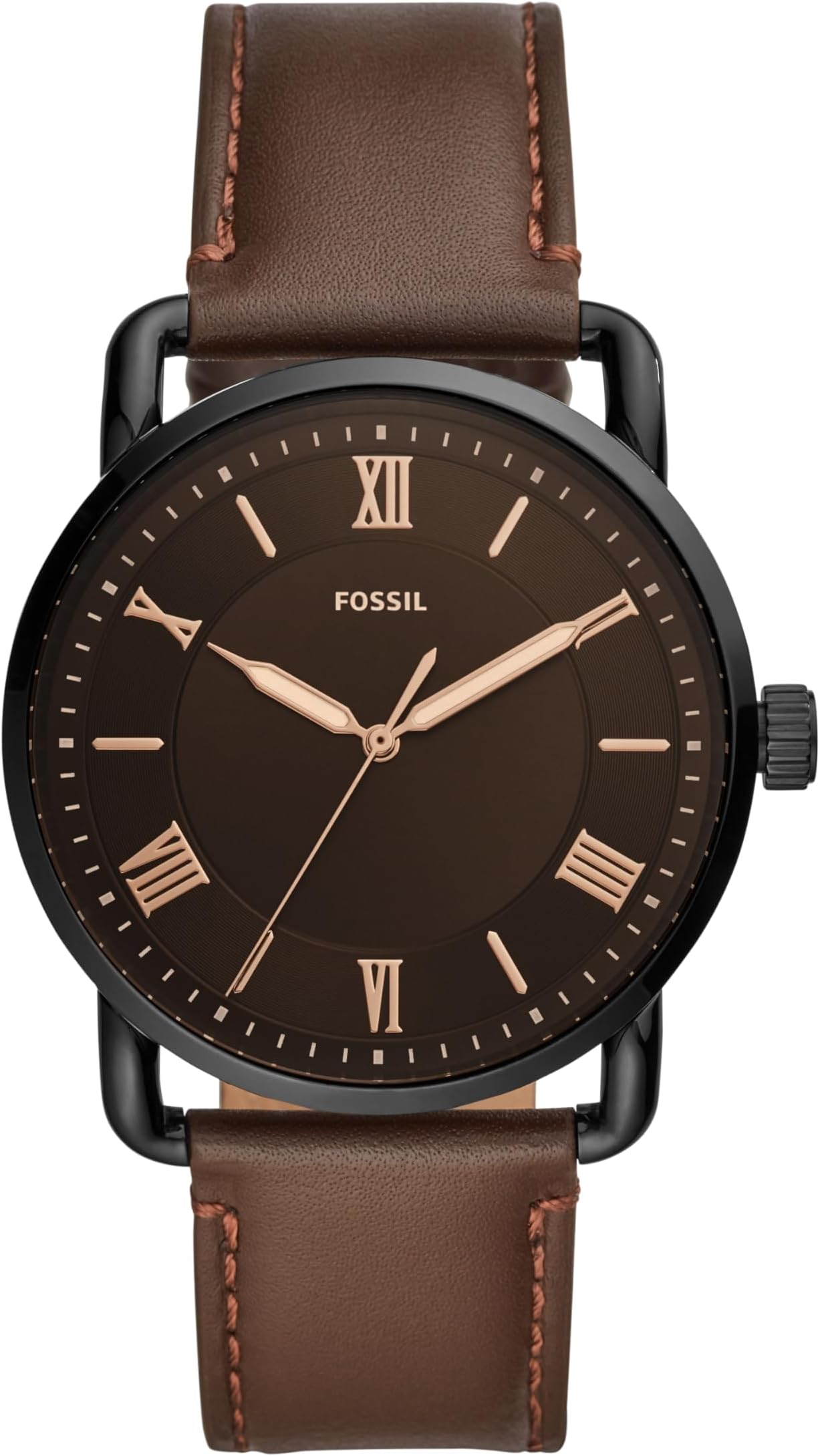 Men's Copeland Quartz Stainless Steel and Leather Three-Hand Watch for Men