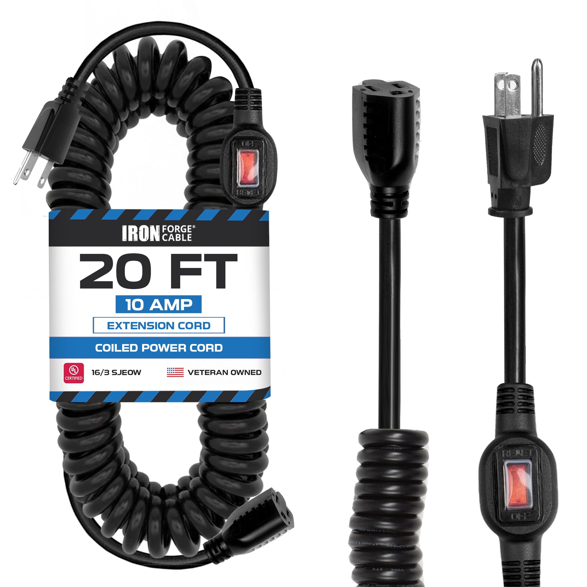 Iron Forge Cable SJEOW 20 ft Black Outdoor Coiled Extension Cord