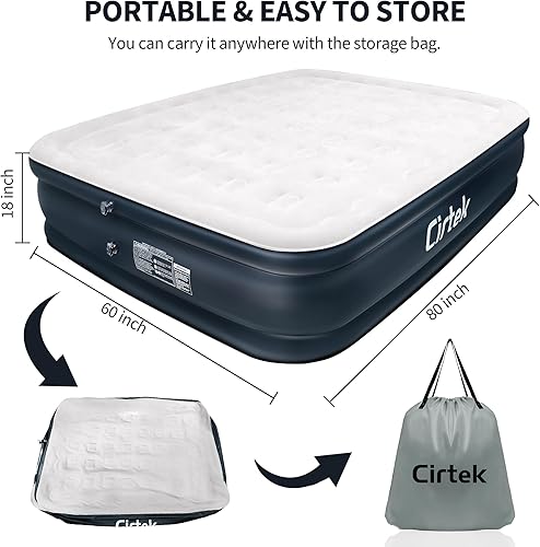 Miniatura 4 de Cirtek Colchón inflable Queen de 18 pulgadas para campamento, viajes, dormir, colchón inflable de tamaño portátil con bomba eléctrica, cama de aire