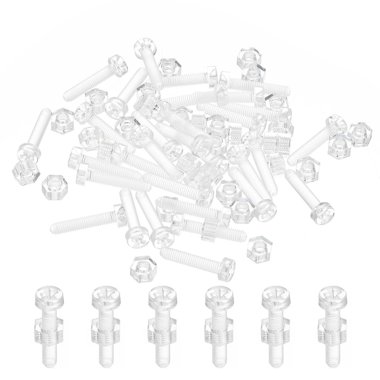 PATIKIL M3x15mm Clear Acrylic Screws and Hex Nuts Kit, 50 Set PC Plastic Phillips Round Head Bolts for Machine Accessories Transparent