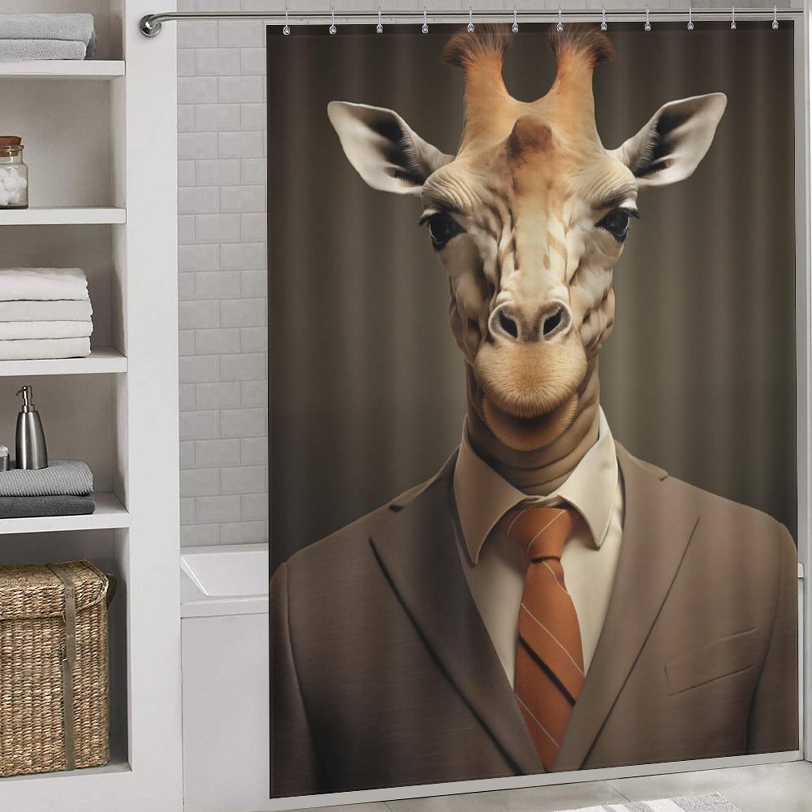 Rideau de douche girafe anti moisissure en tissu imperméable et doux