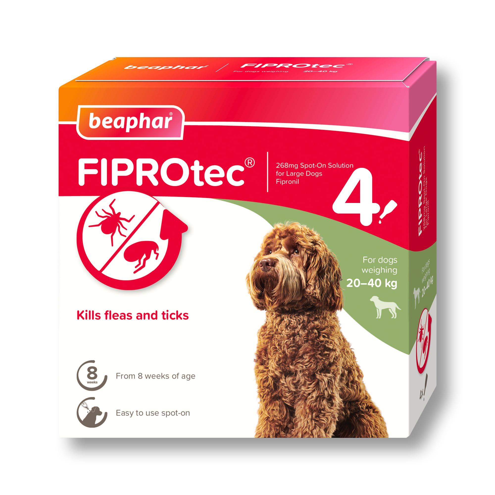 Beaphar FIPROtec Spot On for Large Dogs - Kills Fleas & Ticks - 4 Pack
