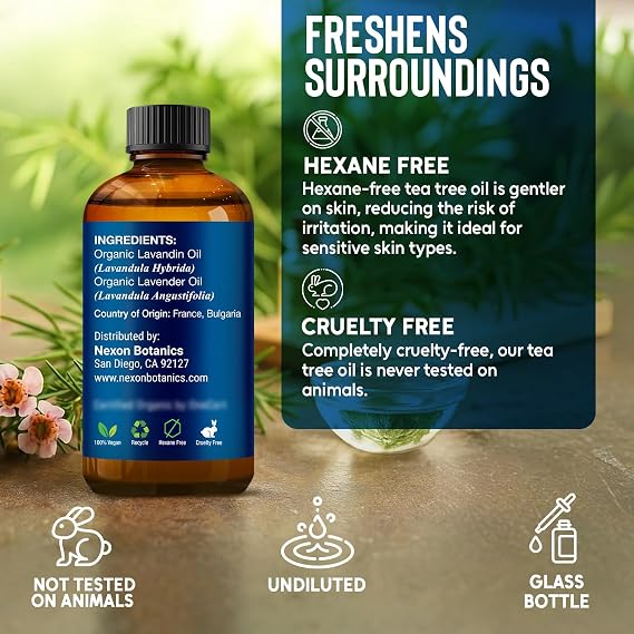 Organic Tea Tree Essential Oil 30 ml - 100% Pure & Natural - Hexane Free | Essential Oil for Aromatherapy, Diffusers, DIY, Candle and Soap Making Scent - Nexon Botanics