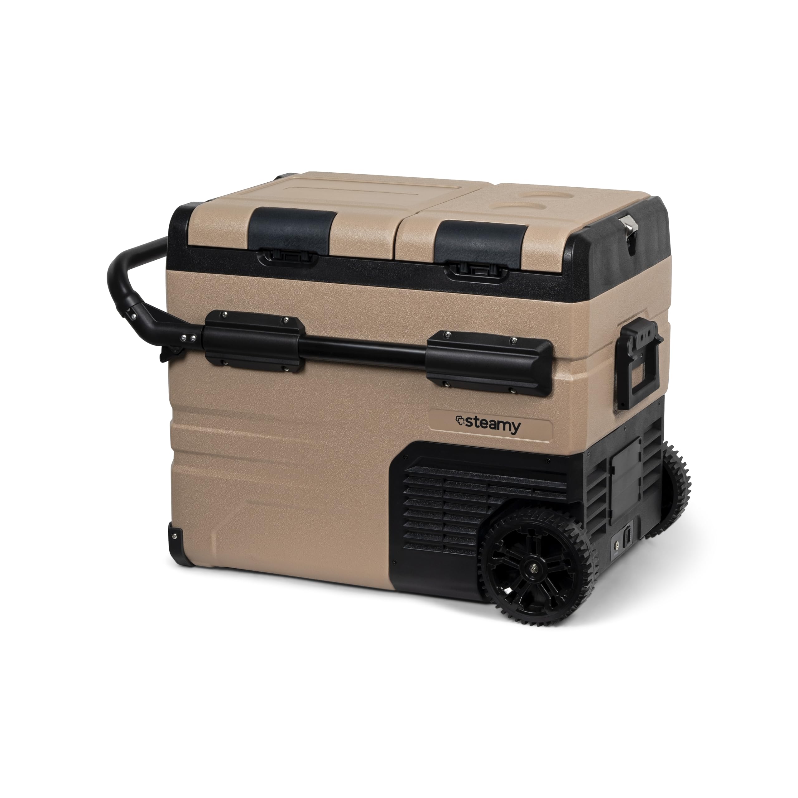 Steamy-E Dual Zone 45 Roller, Elektrische Kompressor Kühlbox mit Rollen, 45 Liter, 12V/ 230V, zum Kühlen und Gefrieren, Für Camping