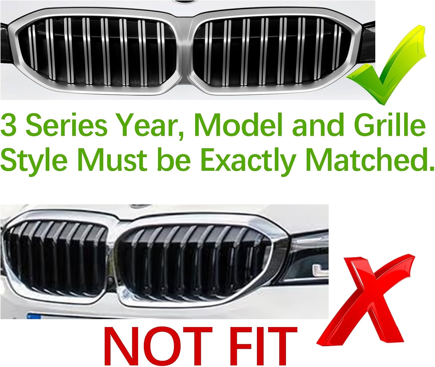 Automotive Grill Inserts for BMW 2023-2026 3 Series G20 330i 330e 320i 320d Sedan xDrive 8-Beam, Front Grille Accessories