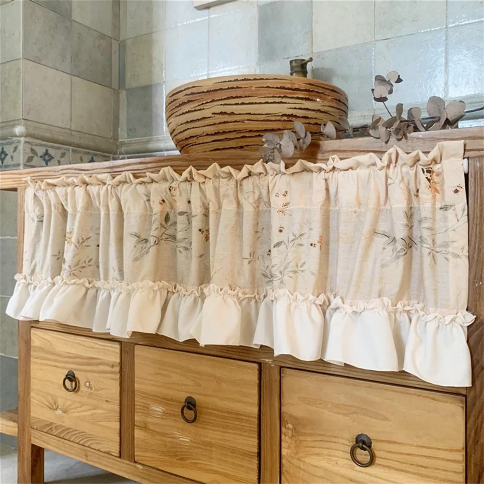 Tende Per Finestre Piccole Tenda a balza con stampa floreale arricciata, stile shabby chic, for finestre piccole, rustico, for cucina, camera da letto(HOOK+LOOP,1Pc W140xH90cm)
