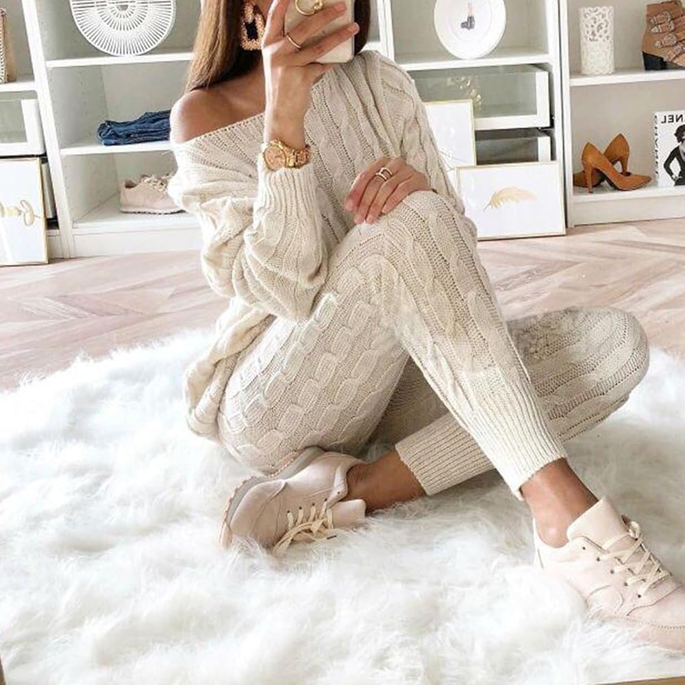 トップス TELOPLAN Seji Two-Piece Cable Knit Top Amazon.com: Womens Knit 2 Piece Sweater Sets Short Sleeve