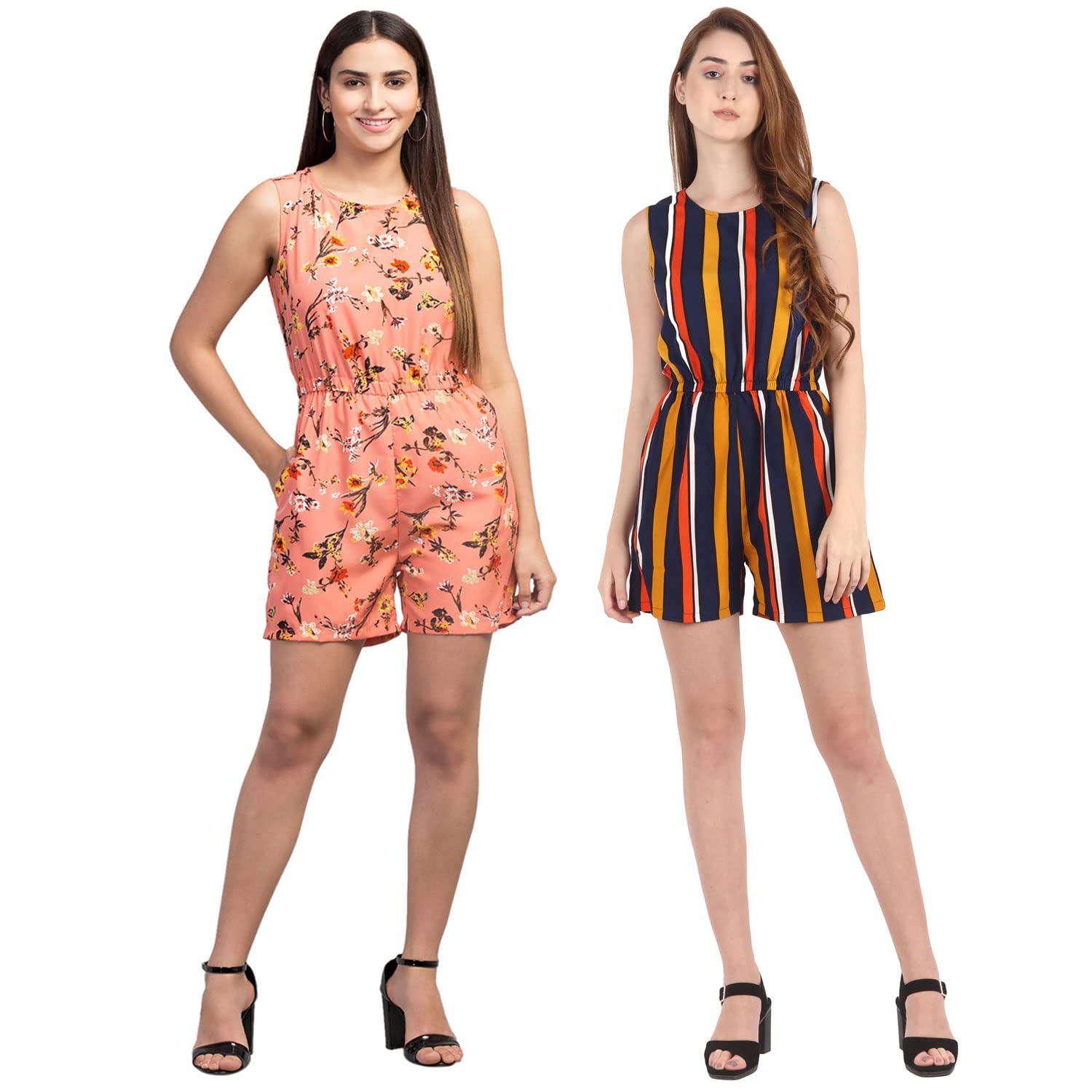 My SwagWomen's Floral Print Sleeveless Summer Short Jumpsuit