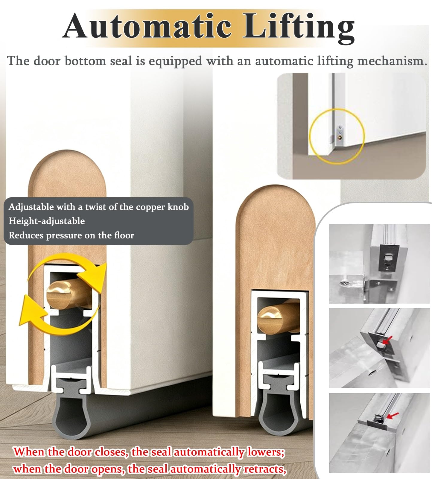 Burlete Automatico Puertas Burlete Automático Empotrado para Puerta, Burlete de Aluminio Insonorizante para Puertas de 150/120/100/90/80 cm, Sello Inferior para Burletes de Puerta(97cm(38in))