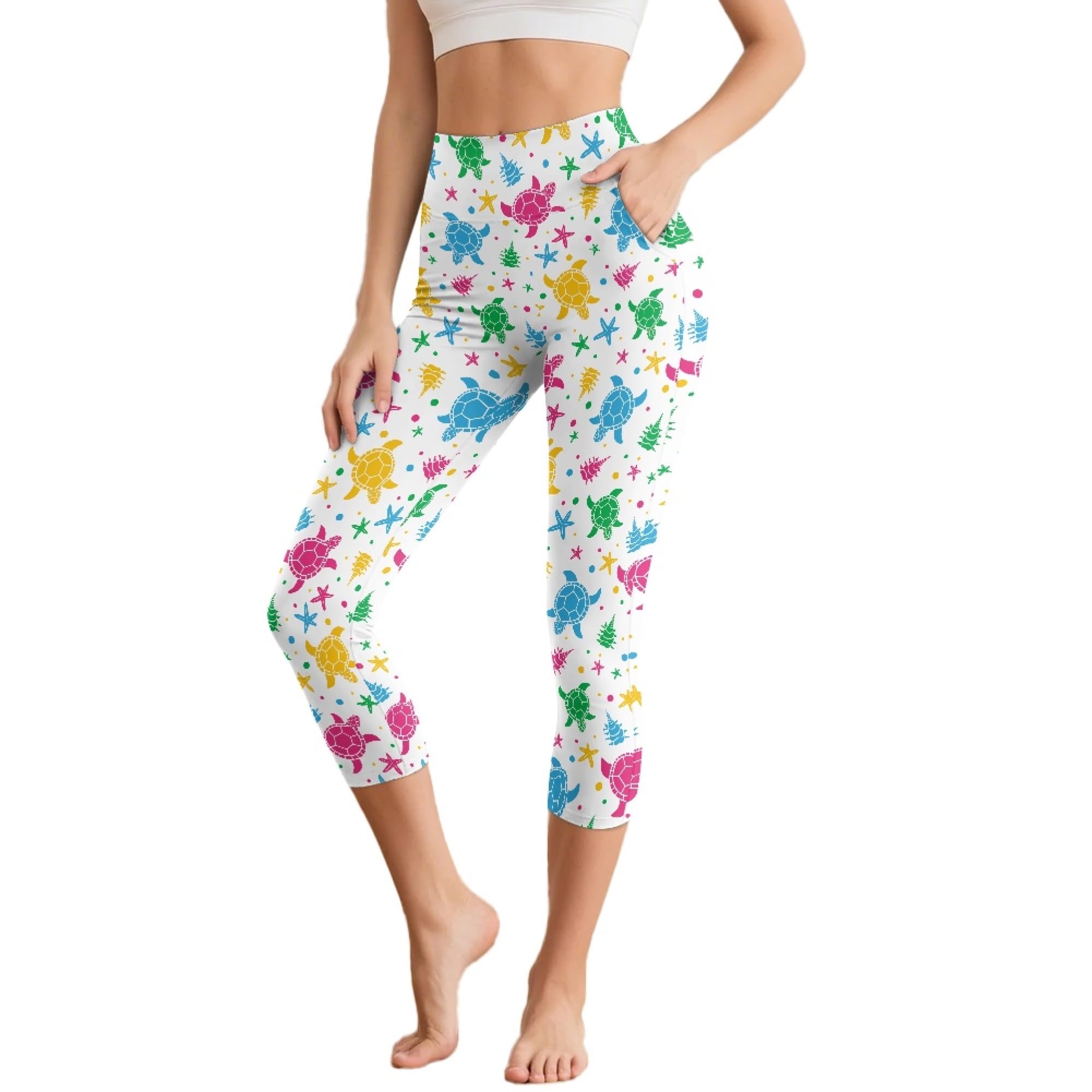 Amzbeauty Legging Capri 3/4 pour femme - Taille haute - Avec poches - Pour yoga, fitness, course à pied, entraînement, gym