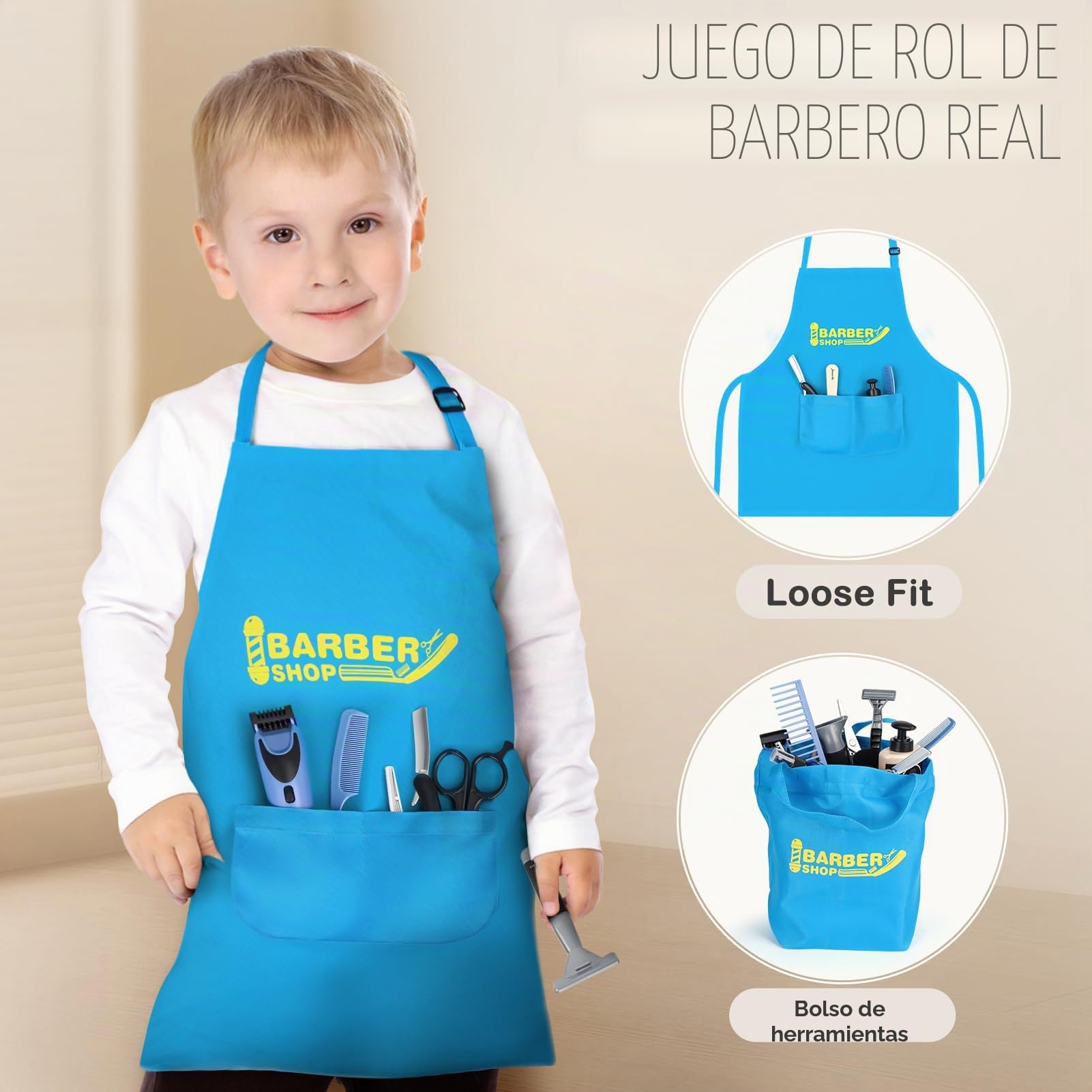 Sanlebi Barber Shop - Juguete de Simulación de Peluquería para Niños a Partir de 3 Años, Kit de Afeitado Con Secador de Pelo y Afeitadora Eléctrica