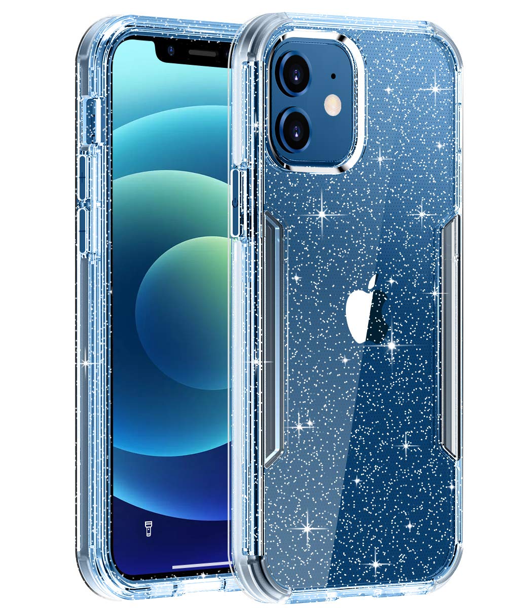 HocaseCompatible with iPhone 12/12 Pro Phone Case, Rugged Heavy Duty Shockproof Protection Slim Lightweight Soft TPU+Hard Plastic Protective Case for iPhone 12/12 Pro (6.1-inch) 2020 - Clear/Glitter