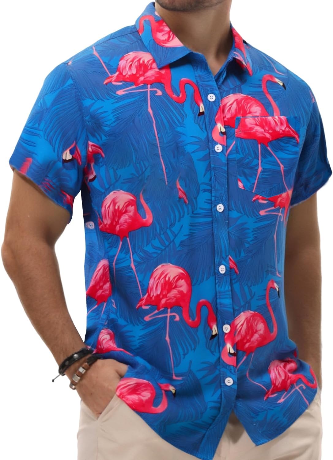 TUNEVUSE Mens Hawaiian Short Sleeve Shirt Button Down Tropical Floral Beach Vacation Shirt - Image 3