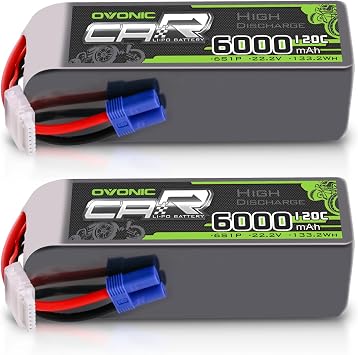 OVONIC 6S LiPo Battery 6000mAh 22.2V 120C RC Battery with EC5 Connector 2 Pack