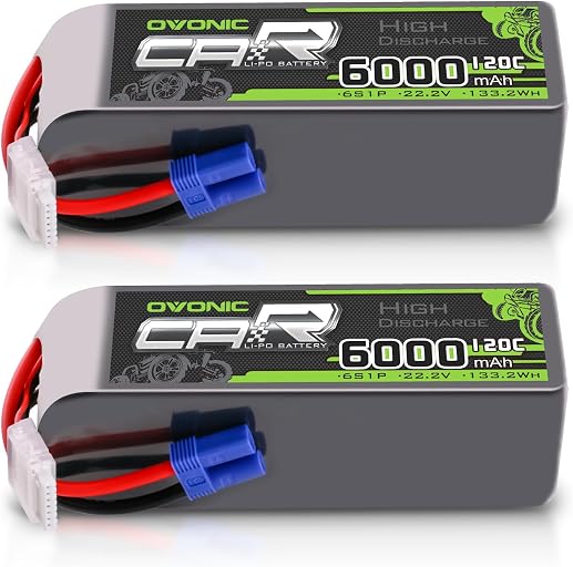OVONIC 6S LiPo Battery 6000mAh 22.2V 120C RC Battery with EC5 Connector (2 Pack)