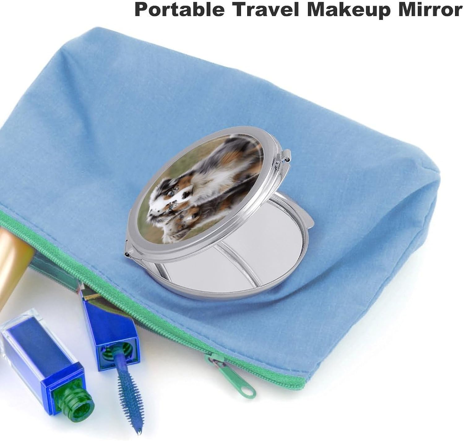 Australian Shepherd Compact Mirror for Purse 1X/2X Magnifying Travel Makeup Mirrors Ultra Slim Small Pocket Mirror Portable Folding Travel Mirrors Gift for Mom Friend Sister Wife image 3