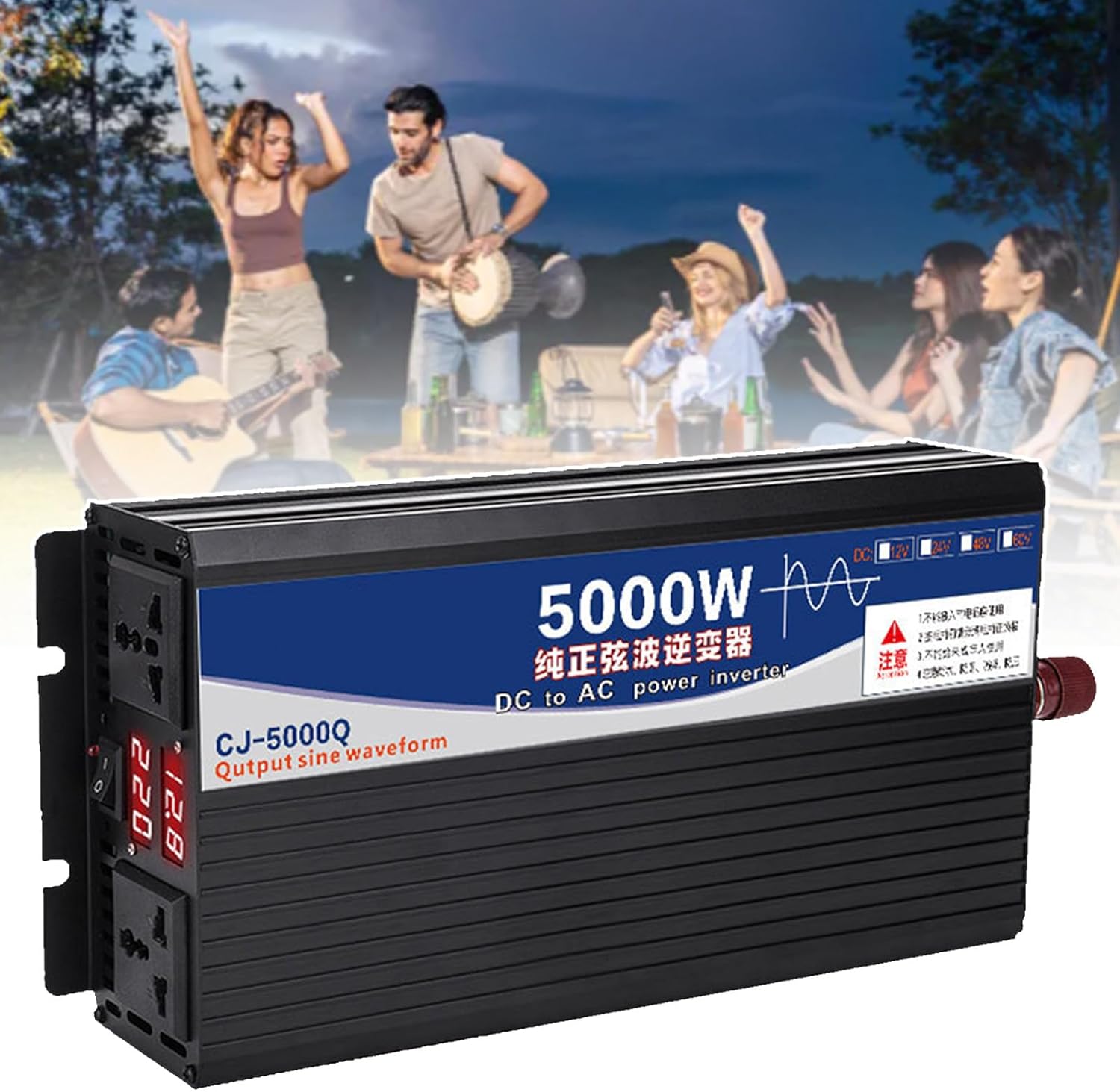 90% Power Effectivity Inverter Charger, Twin Plug Hybrid Photo voltaic Inverter, Voltage Converter, Manufactured from Aluminum Alloy, with Buzzer Reminder Gadget,5000W-12Vto110V