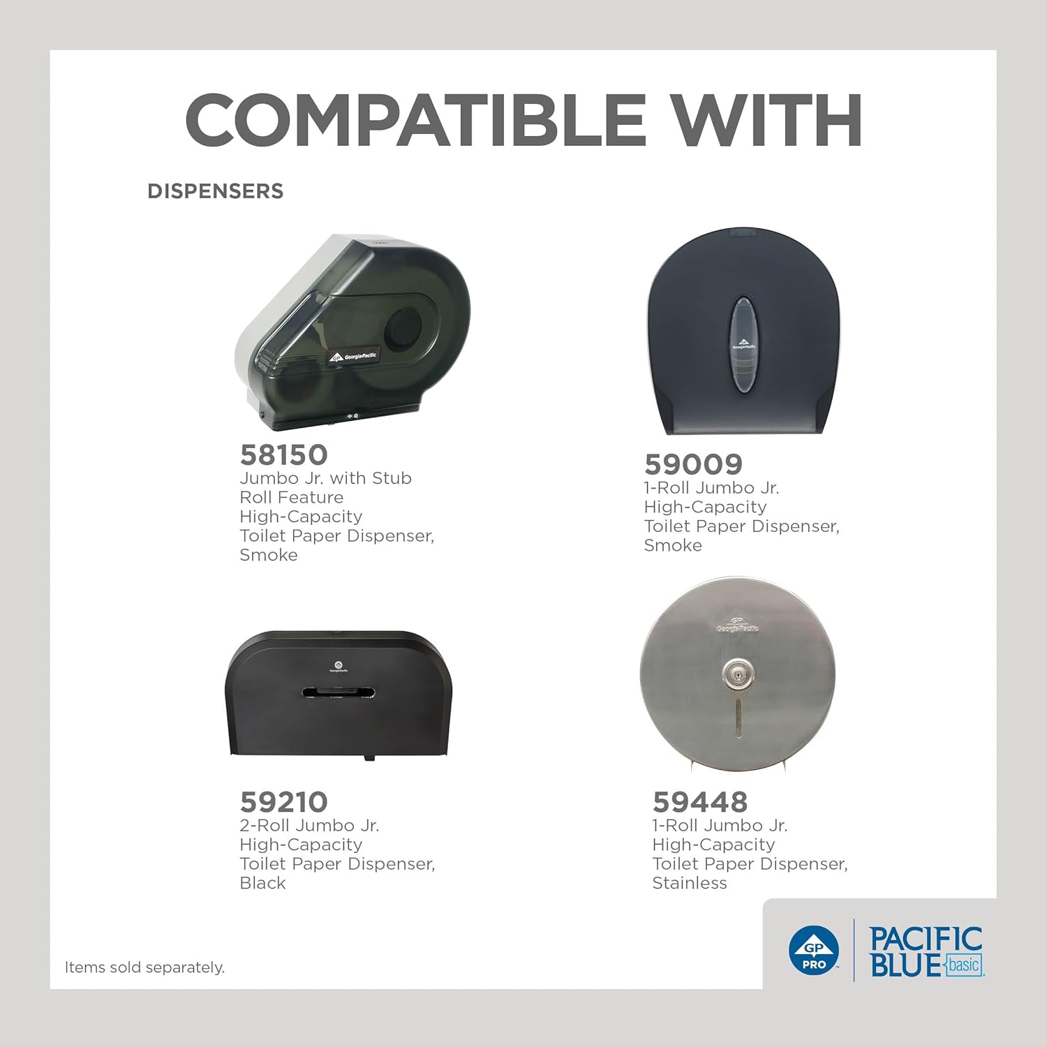 Georgia-Pacific Pacific Blue Basic 1-Ply Jumbo Jr. 9'' Toilet Paper by GP PRO (GEORGIA-PACIFIC), 13718, 2,000 Linear Feet Per Roll, 8 Rolls Per Case