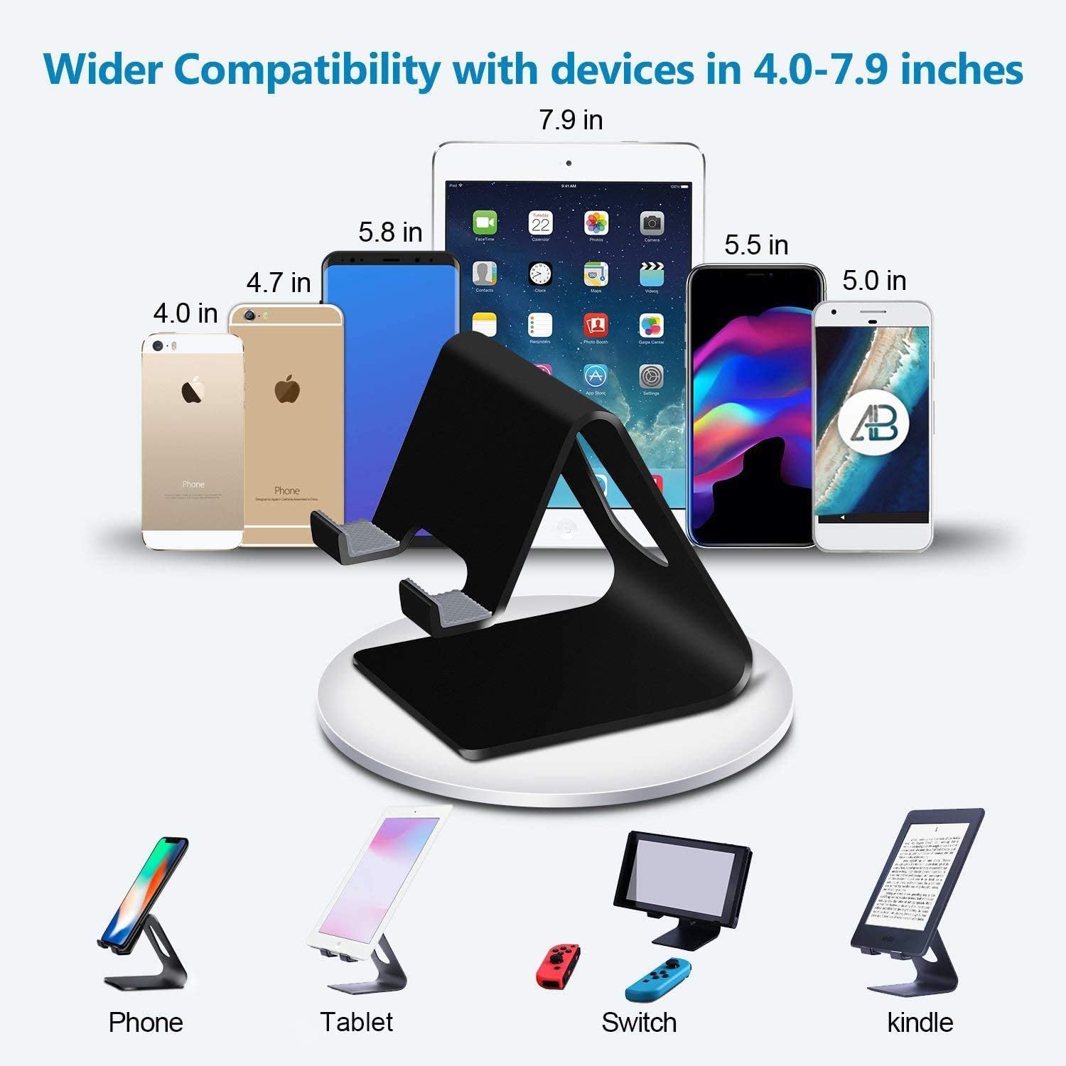 Dapaser Cell Phone Stand,2 Pack Phone Dock:Cradle,Holder,Aluminum Mobile Phone Cradle Dock Compatible with All Android Smartphone,iPhone,iPad Air/Mini Charging,Accessories Desk (Black) : Cell Phones & Accessories