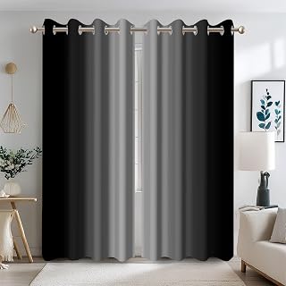 Ttincceer Cortinas opacas negras de 117 x 229 cm para dormitorio, color gris degradado, cortinas de ventana para oscurecer la habitación, gradiente de negro a gris y blanco, con bloqueo de luz,