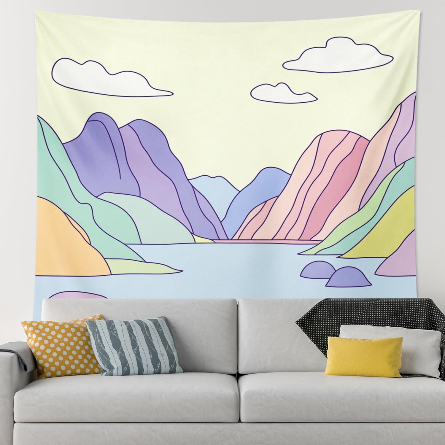 Cartoon Anime Mountain Tapestry Wall Hanging, Fun Kids Nature Tapestry for Bedroom Men Women Boy Girl, Small Large Cool Funny Wall Decor for Living Room Classroom Dorm 60 * 40