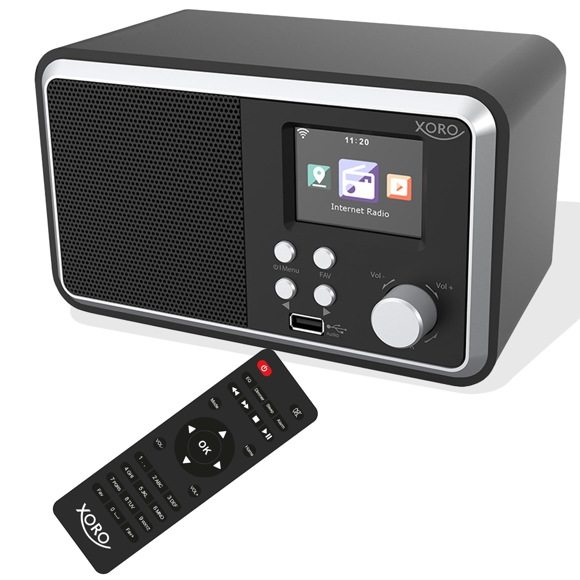 XORO DAB 300 IR digitales WLAN Internet Radio mit DAB+ & FM Empfang, Bluetooth 5.2, Podcast-Wiedergabe, 2,4" Zoll Farbdisplay, integriertem Wecker, Schwarz
