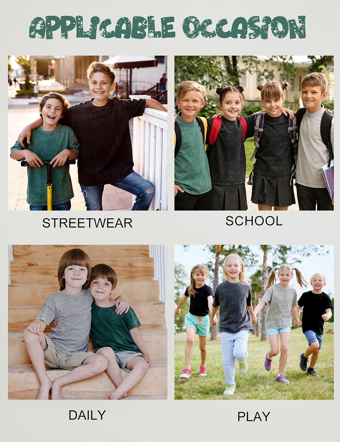 Kissonic Unisex Boys Girls T-Shirts Cotton Oversized Kids T Shirts Acid Washed Summer Tops Basic Tees