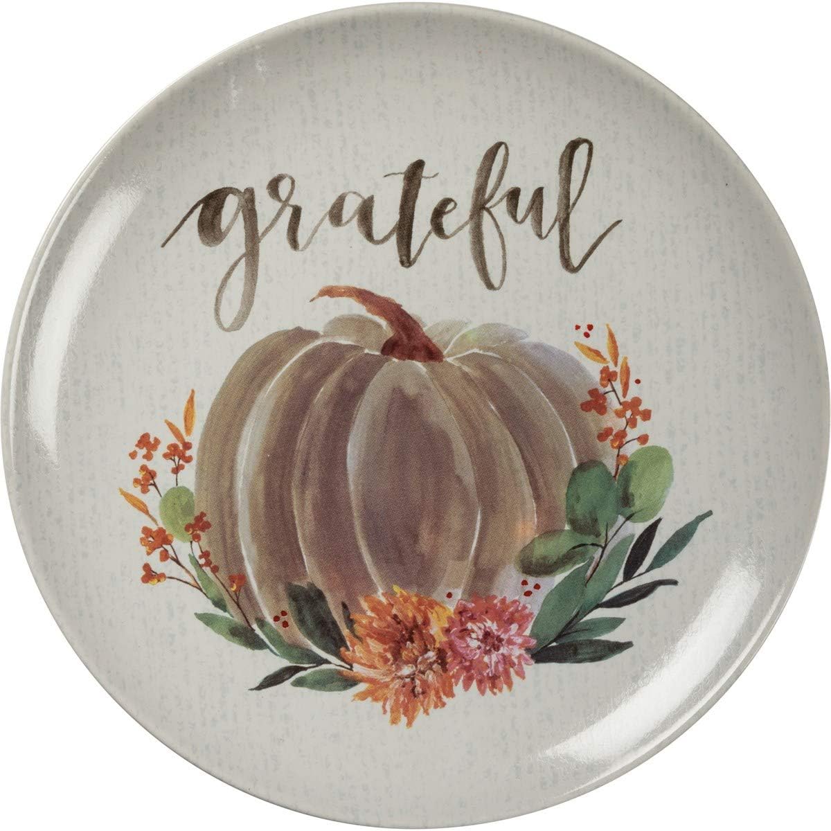 Primitives by Kathy Charming 4 Stoneware Plate Set - Pumpkins -Thankful,Grateful,Blessed, and Gather Hand Lettered Sentiments