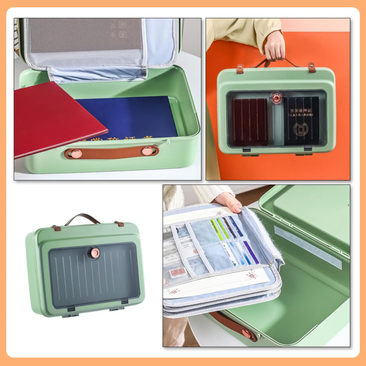 ABOOFAN Organisateur Grosse Capacité de Certificats Portable Multi-Couches en Abs et Toile Vert pour Documents de Voyage et Rangement Pratique à Domicile