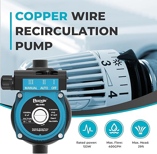 Miniatura 2 de BOMGIE Bomba de recirculación de agua caliente de 123 W 115 V, bomba de circulación de agua caliente, sistema de recirculación cabeza automática de