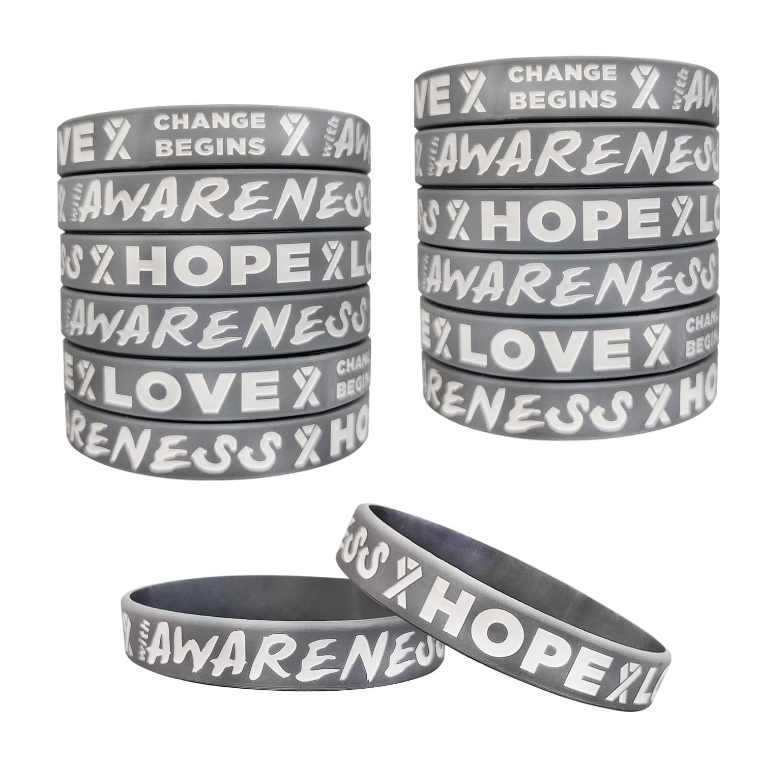 50pcs Gray Awareness Silicone Wristbands Brain Cancer Awareness Bracelets Gray Ribbon Wristbands Motivational Wristbands For Men Women