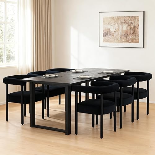 Miniatura 13 de Sillas de comedor blancas de bouclé, juego de 6, sillas de comedor tapizadas modernas, sillas de cocina y comedor con respaldo curvo, sillas de