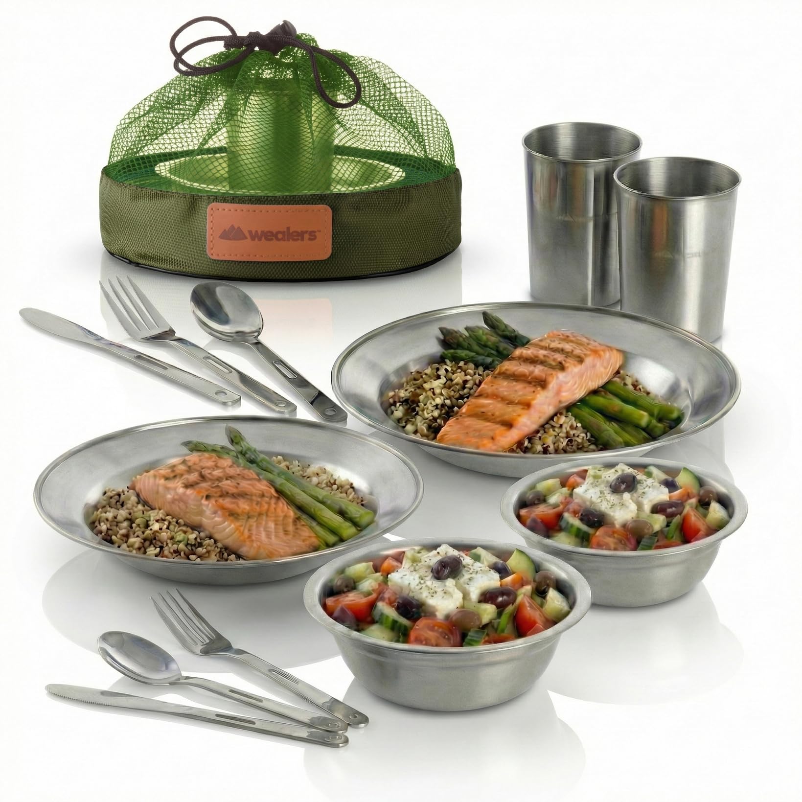 Unique Complete Messware Kit Polished Stainless Steel Dishes Set| Tableware| Dinnerware| Camping| Includes - Cups | Plates| Bowls| Cutlery| Comes in