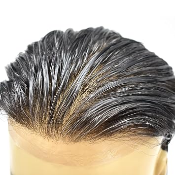 Toupee for Men Hair Replacement Systems Full Swiss Lace Human Hairpieces Mens Toupee FACE MIRACLE 1B30# 1B# Off Black With 30% Synthetic Grey-100% Light to Medium Density, 7"X9"
