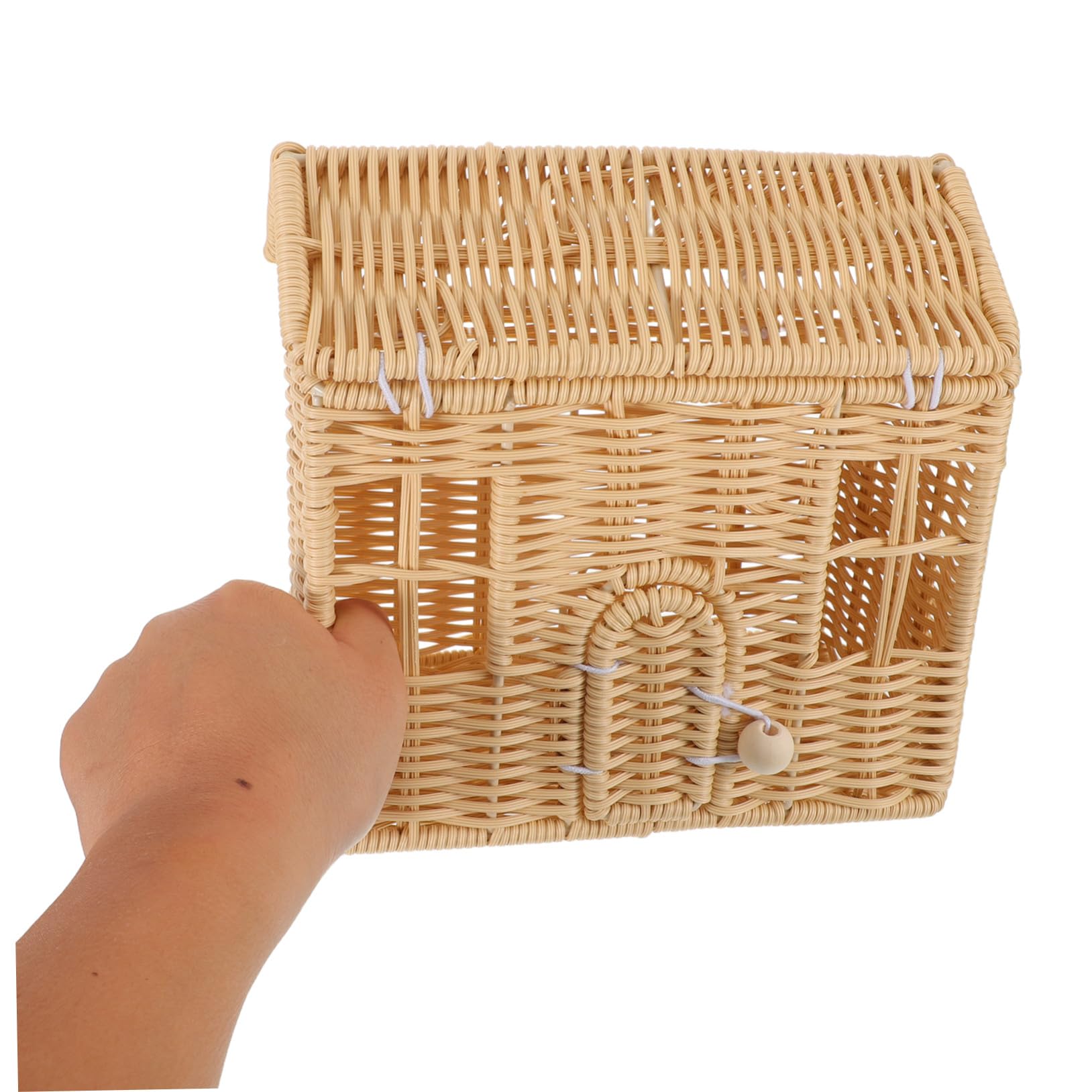 Cabilock Cesta de Dulces Navideña Hecha Mano con Asa Cesta Tejida de Ratán Sintético con Forma de Casa para Dulces y Chocolates para Recuerdos de Fiesta y Decoración de Hogar