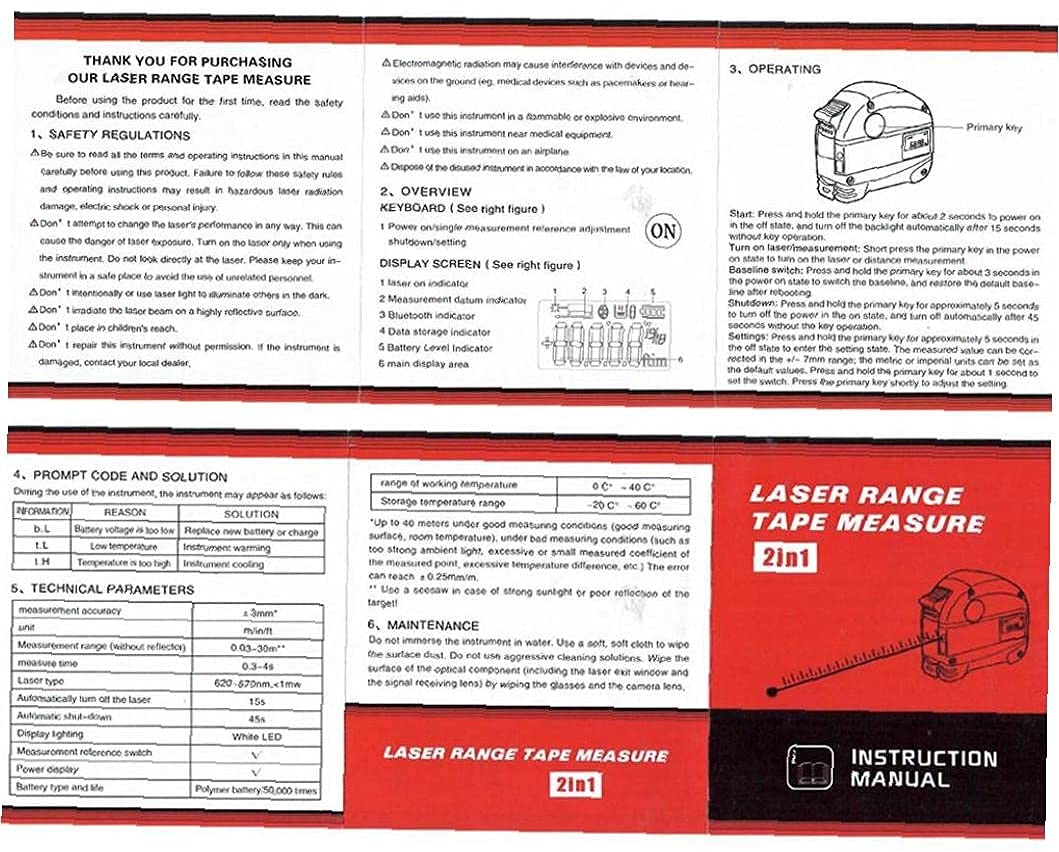 Mètre ruban numérique 40 m 5 m avec écran LCD 2 en 1