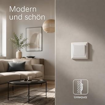 Euro Classic Flush-Mounted Light Switch, 1-Pin Off Switch, Rocker Switch On/Off, 16A/250V, White, with Frame, Wall Light Switch for Indoor, Living and Office Spaces