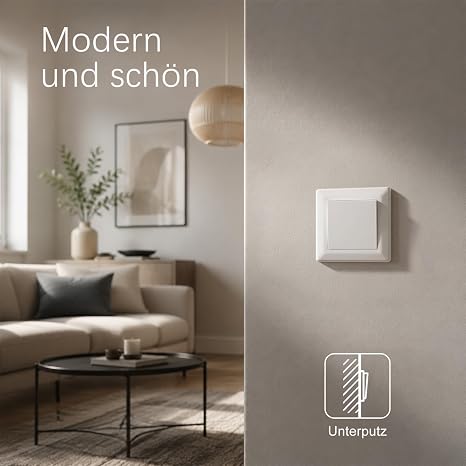 Euro Classic Flush-Mounted Light Switch, 1-Pin Off Switch, Rocker Switch On/Off, 16A/250V, White, with Frame, Wall Light Switch for Indoor, Living and Office Spaces