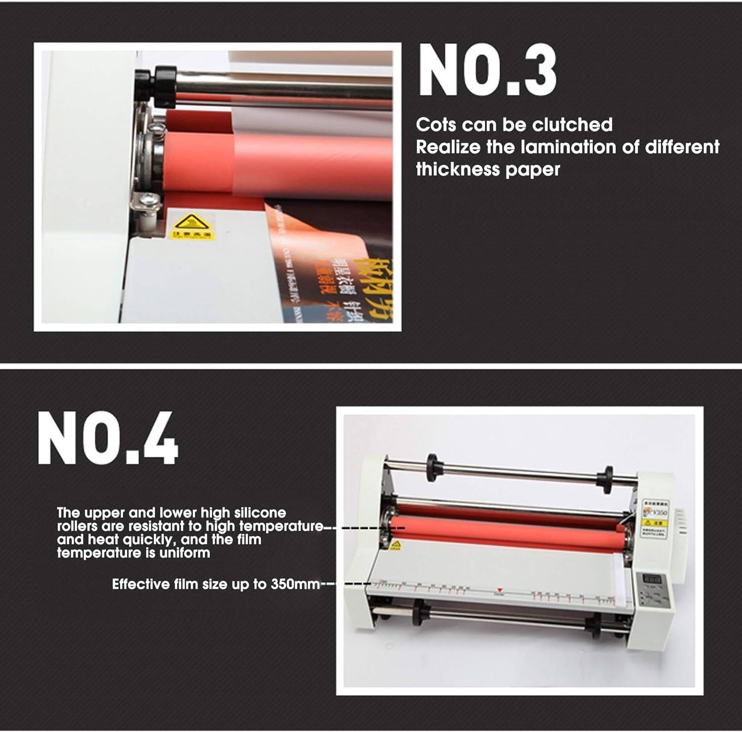 Hot Cold Roll Laminator, Hot Cold Roll Film Laminator Single and Double-Sided Laminating Machine, for Home School