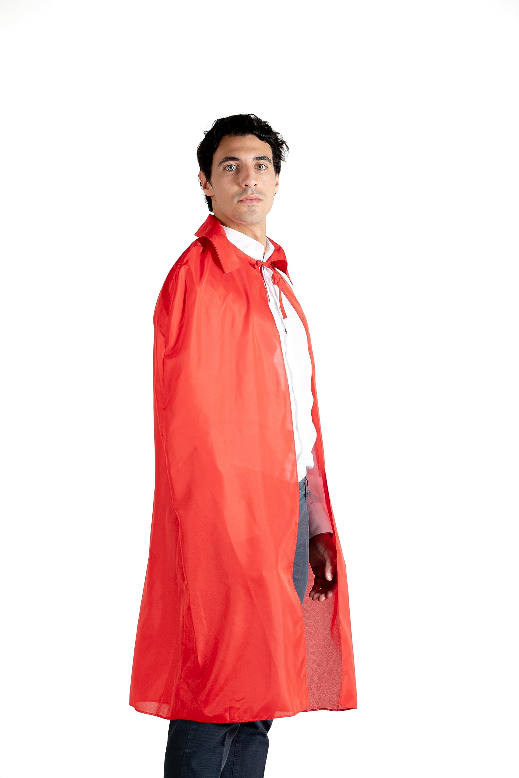Cape Cloak disguise fancy dress with lapel revers (One size adult), red
