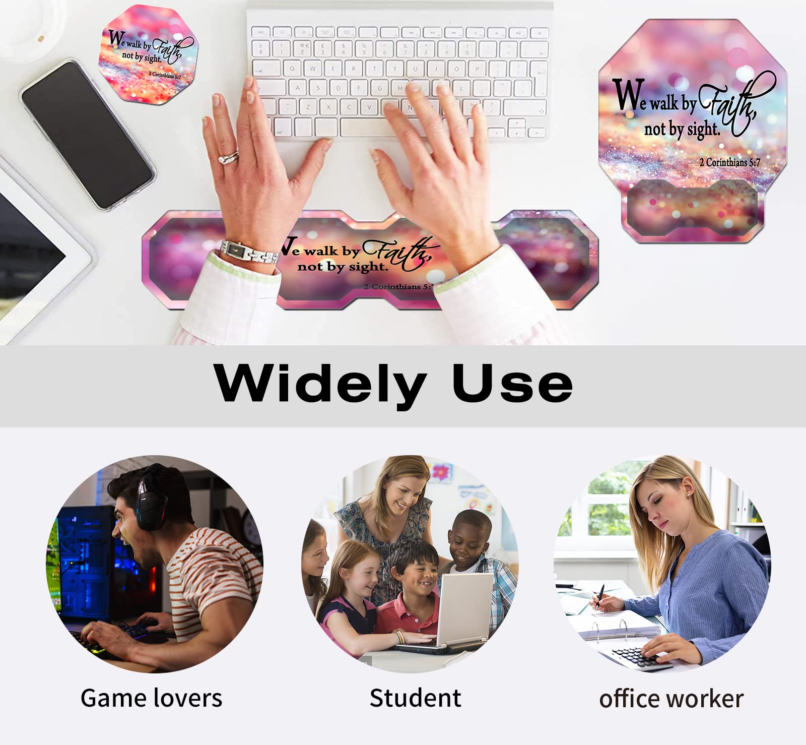 Juego de alfombrilla ergonómica para mouse y reposamuñecas para teclado + posavasos, almohadillas de gel de espuma viscoelástica para facilitar la escritura, alivio del dolor, computadora, laptop