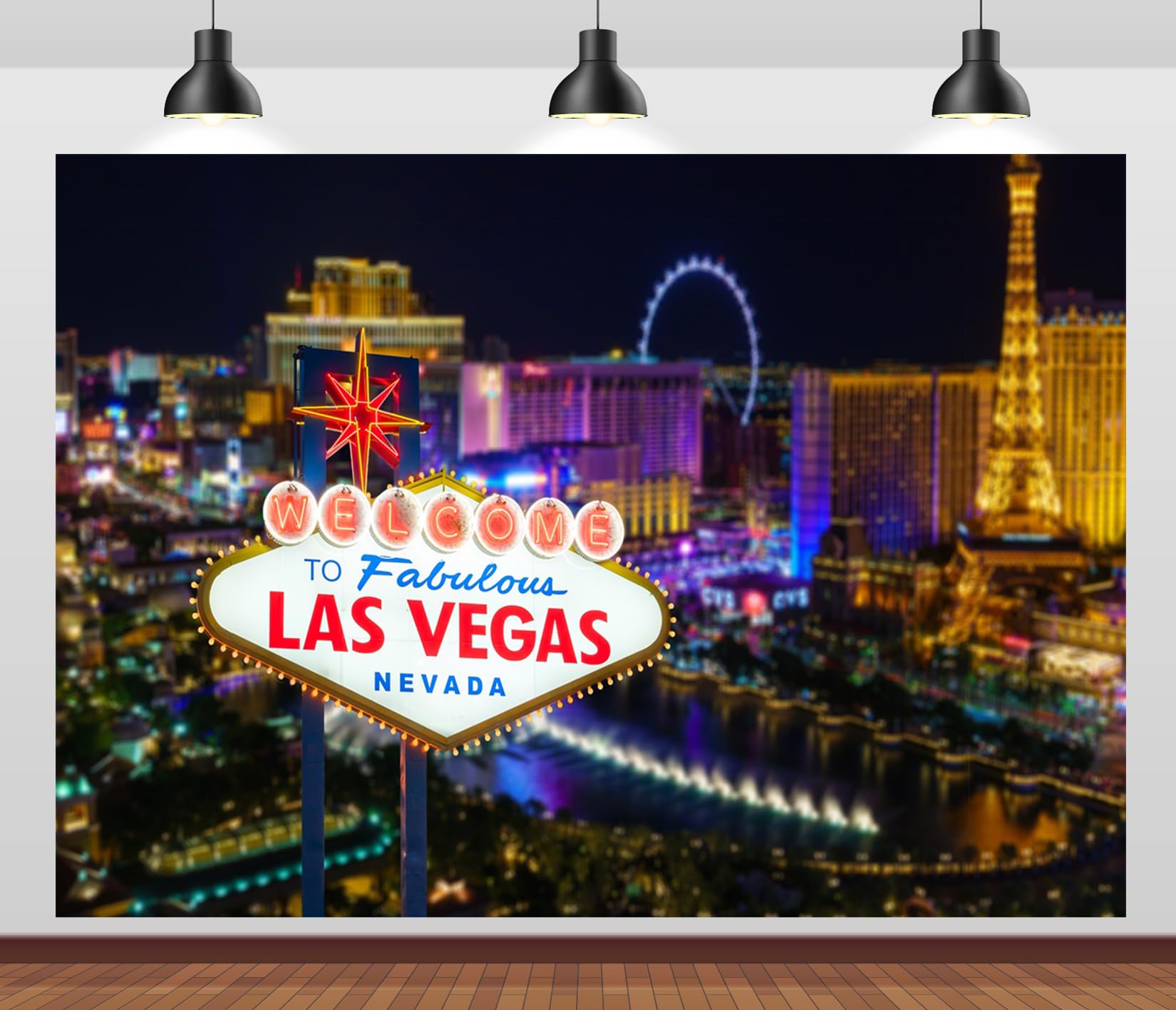 CORFOTO Fabric 7x5ft Las Vegas Backdrop Theme Photography Casino Road Sign Customs Background Gambling Tourist Destination Welcome Light Sign Building