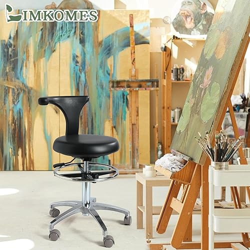 Miniatura 2 de Taburete rodante estándar con respaldo, silla de enfermera dental, altura ajustable, silla de dibujo para oficina, cocina, clínica y laboratorio,