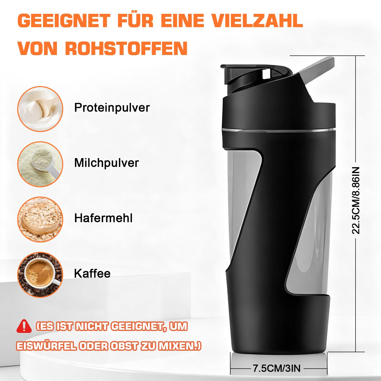 Elektrischer Shaker, Shaker Elektrisch 700ML, Protein Shaker Elektrisch mit Pulverfach für Potein Pulver und Milchshak, Tritan BPA-frei, Schwarz