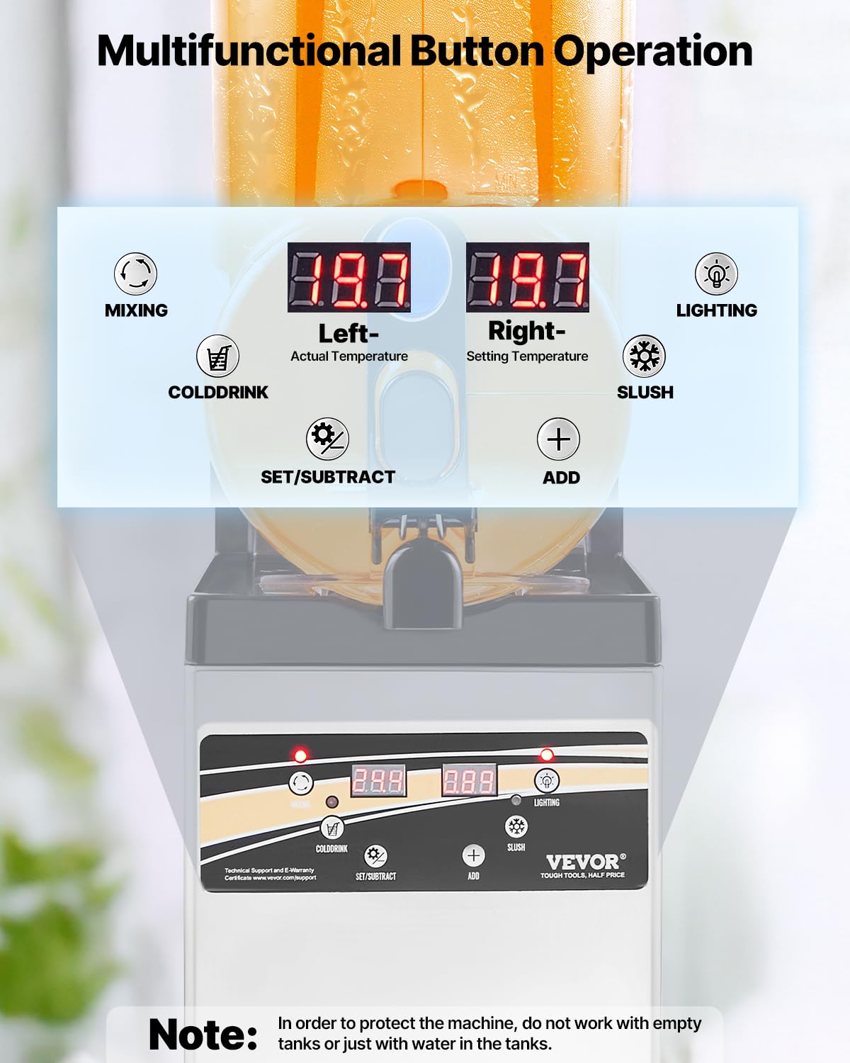 VEVOR kommerzieller Frozen Drink Maker, 15 L Slush-Maschine 60 Tassen Margarita-Smoothie-Maschine aus Edelstahl, Slush-Maker für Zuhause Partys Restaurants Cafés Bars