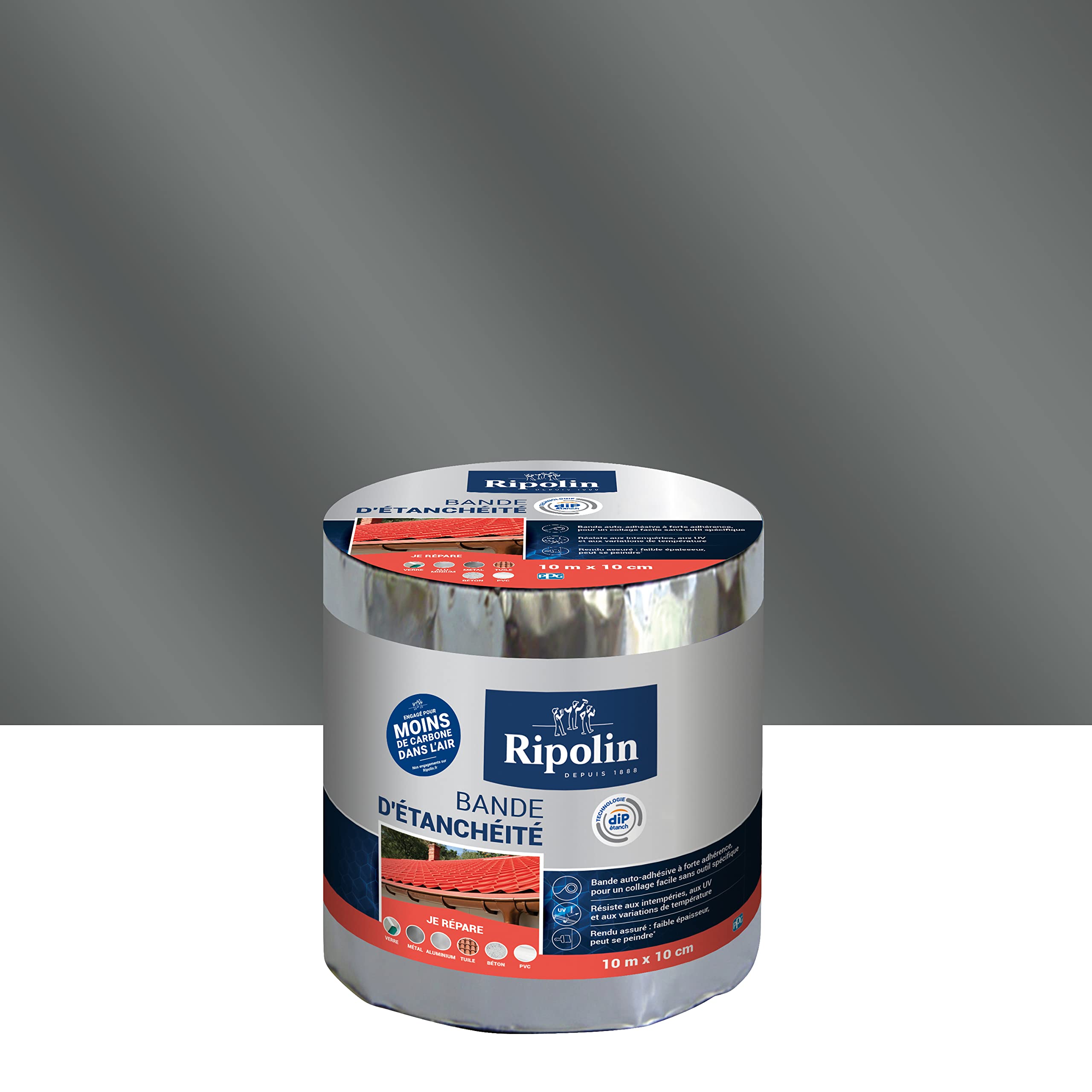 RIPOLIN - Cinta de sellado autoadhesiva - Todos los soportes - 10 m x 10 cm - Color: aluminio