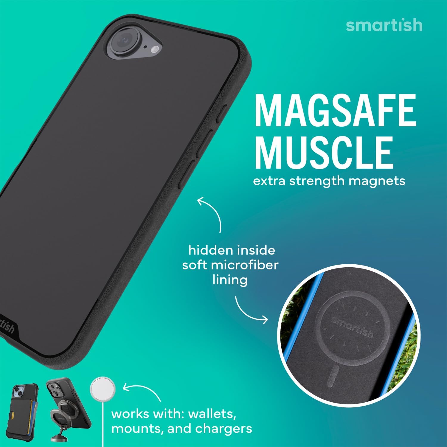 Smartish® iPhone 17e/16e Case - Gripmunk Magnetic Slim Case [Lightweight + Protective] Thin Grip Cover with Microfiber Lining for Apple iPhone 17e/16e - Black Tie Affair