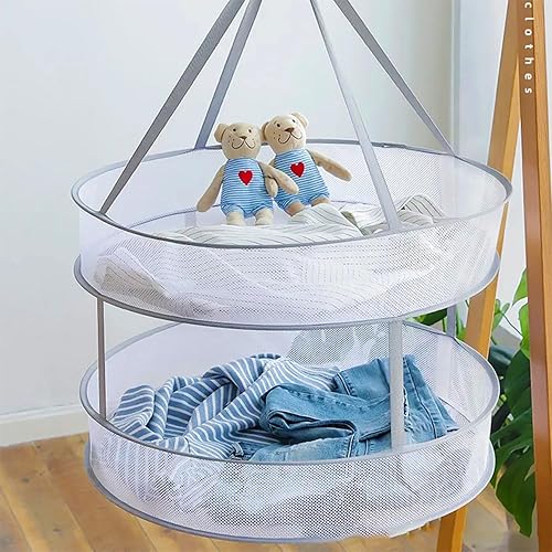 Miniatura 3 de Qaoliffa Secador de ropa plegable de malla de 2 niveles, evita que el suéter se deforme, cesta de lavandería para secar ropa interior, toallas,