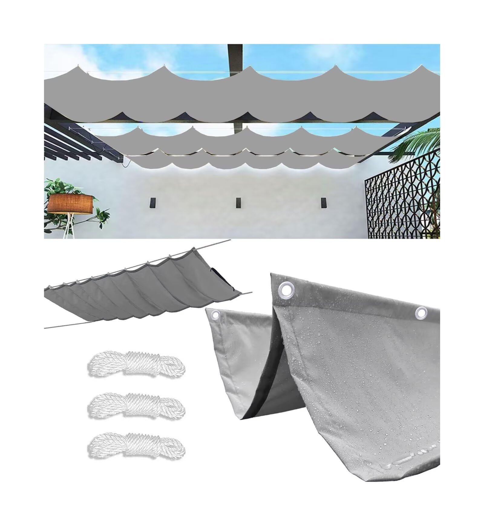 Filet d'ombrage rétractable gris foncé 3x3m avec kit de montage