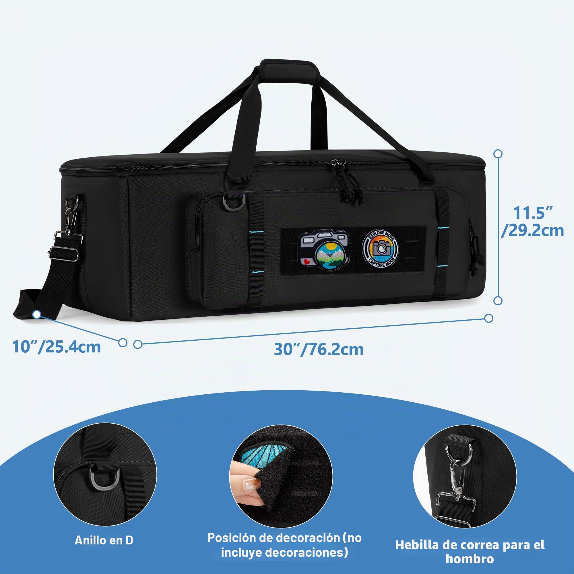 samdew Bolsa para Trípode de Fotografía de 30 Pulgadas (Solo la Bolsa) | Organizador Grande con Hebillas Seguras y Bolsillo para Objetivos; Apto para Soportes de Iluminación y Monopiés